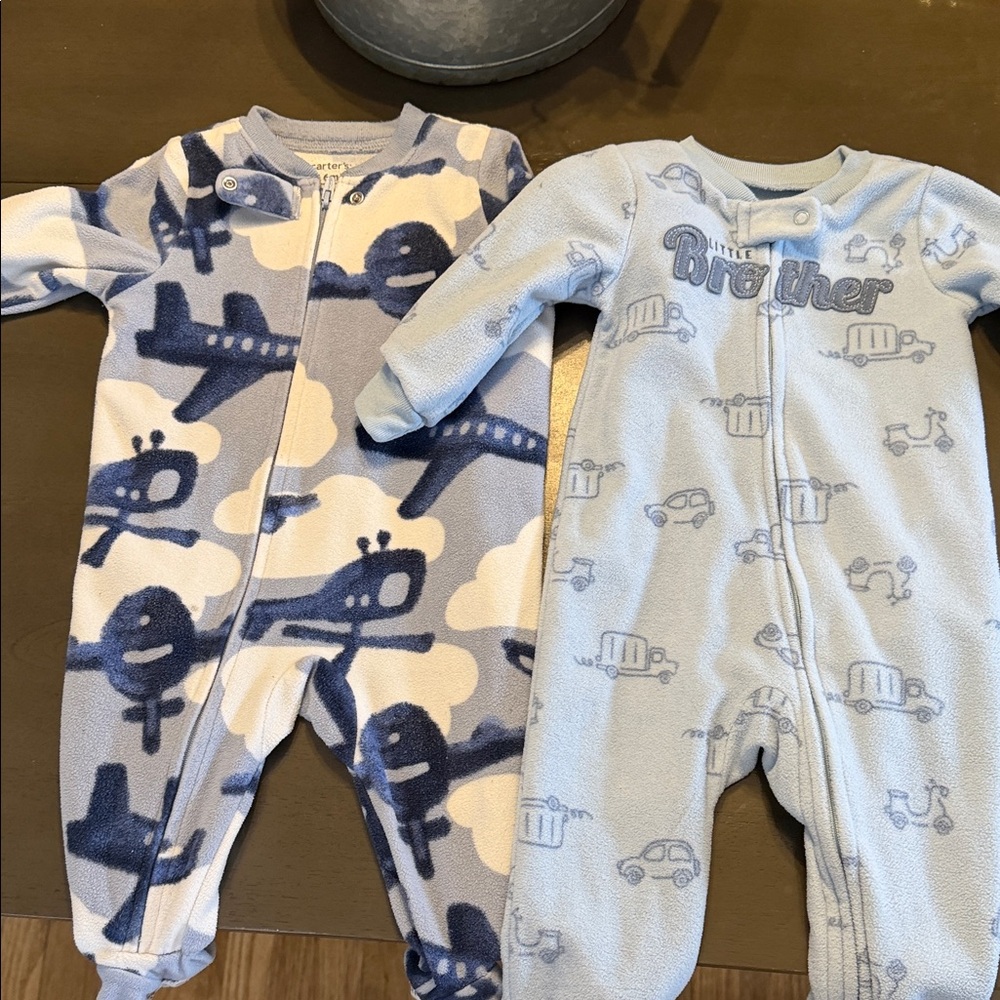 Carter's Blue and White Brother and Airplane Footies